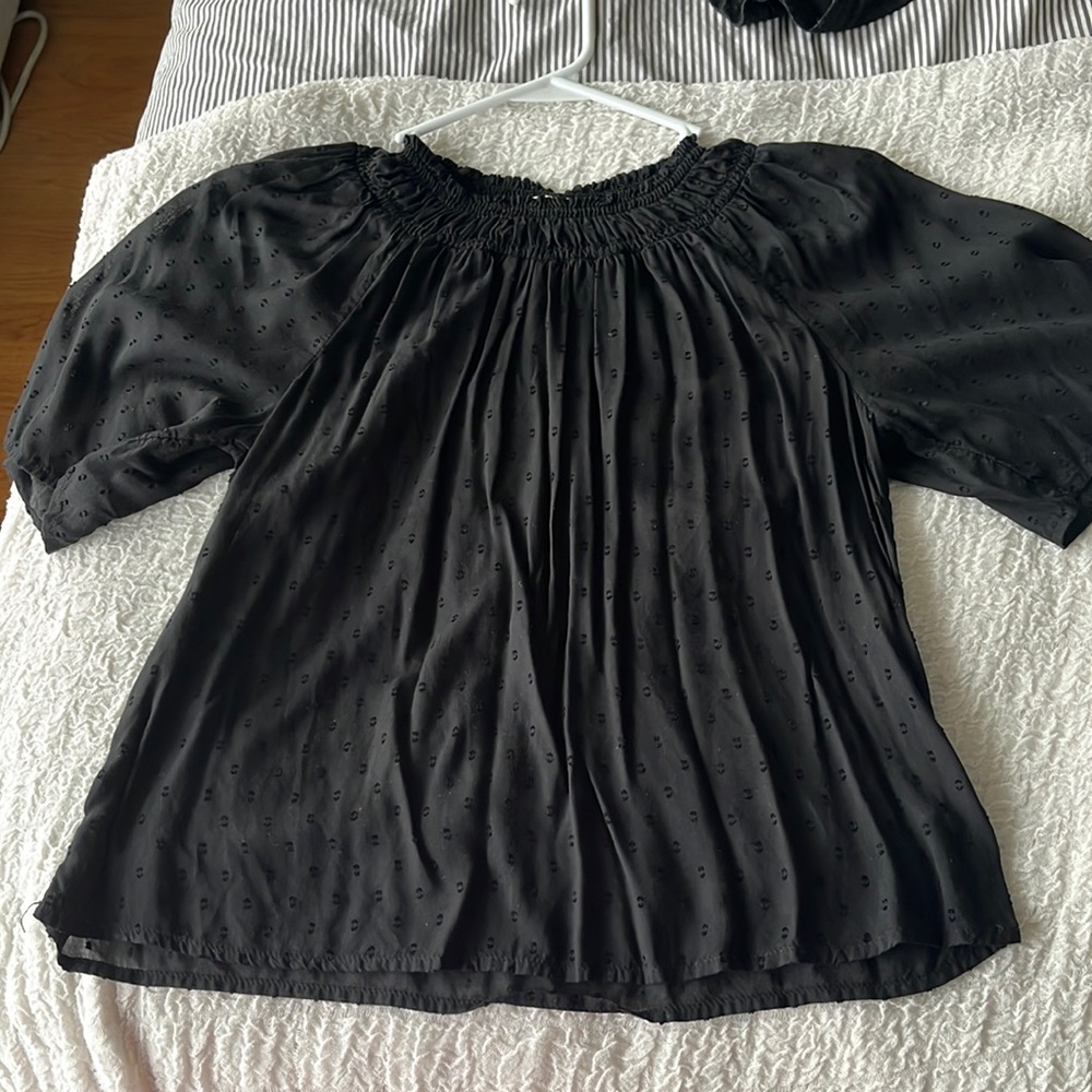 Black smocked neck blouse